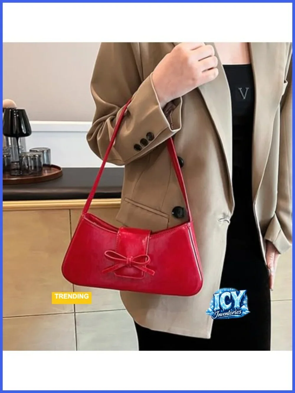 Y2K Patent Leather Hobo Bag with Bow, Vegan Clutch